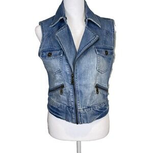 Billabong Denim Vest Woman's Size Small Distressed Blue Western Wear Cowgirl‎